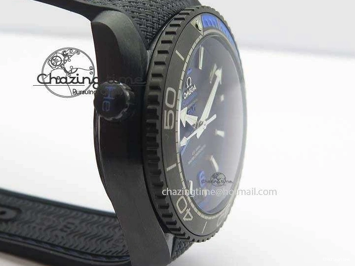 0317 Unique Planet Ocean 45mm Real Ceramic Blue BP-Maker Best Edition Black Dial On Nylon Rubber Strap A 8184